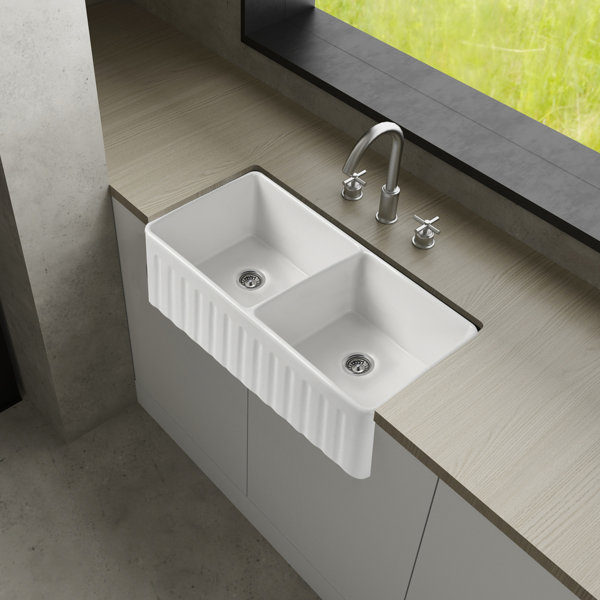 BNK 33" L x 18" W Double Basin Farmhouse Kitchen Sink with Accessories